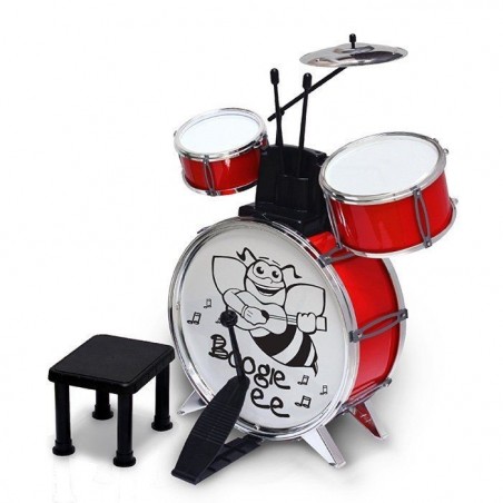 BOOGIE BEE SET BATTERIA ROSSA, GRANCASSA 4 TAMBURI E PIATTO, ETA' 3+