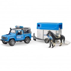 BRUDER 02588 LAND ROVER DEFENDER POLIZIA CON TRAILER CAVALLI, ANNI 4+