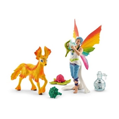 SCHLEICH BAYALA ELFO ARCOBALENO DUNYA CON PULEDRO CODICE 41438 STATUINE DIPINTE A MANO COMBINABILI ETA' 3+