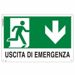 CARTELLO USCITA EMERGENZA GIU'    20x 30 ALLUMINIO