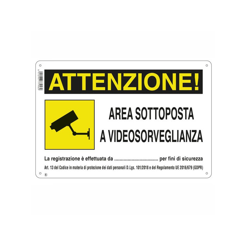 CARTELLO AREA VIDEOSORVEGLIATA    30x 20 ALLUMINIO