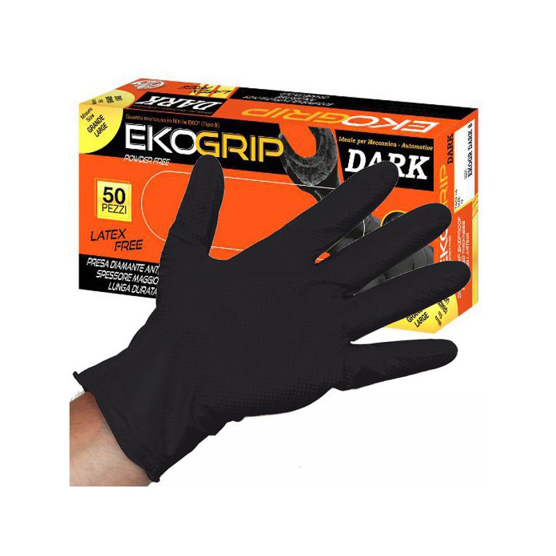 GUANTI NITRILE EKO GRIP DARK POWDER FREE Pz 50 XL