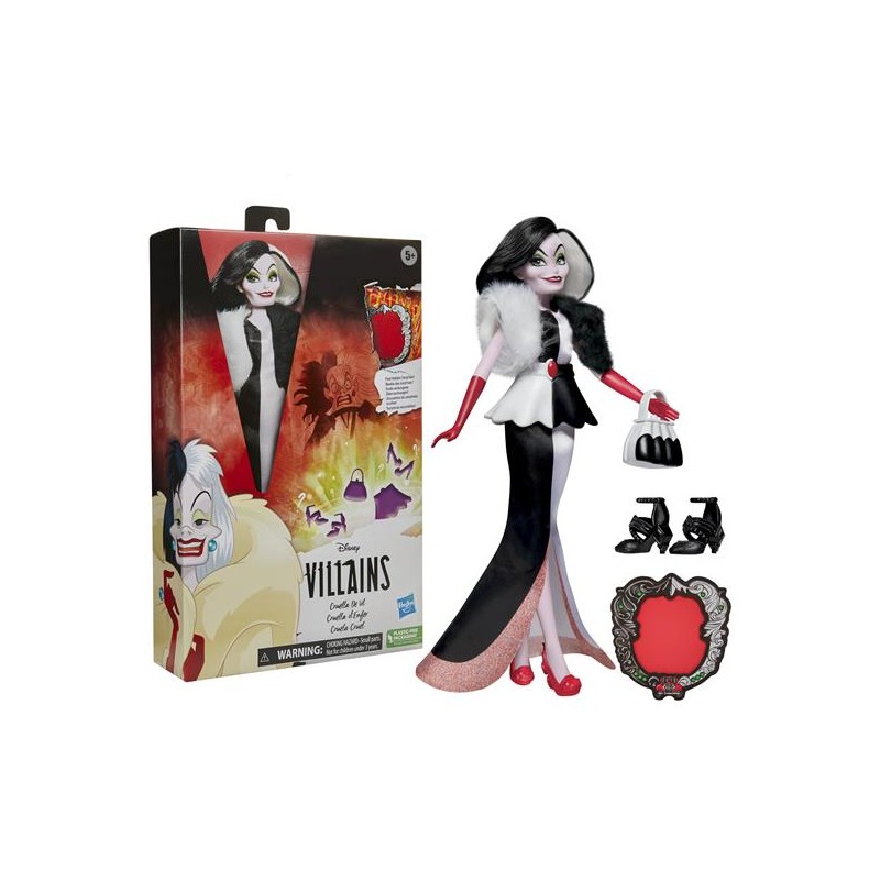 Hasbro Disney Villains - Crudelia De Mon, fashion doll con accessori e vestiti rimovibili