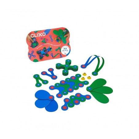 COSTRUZIONI MAGNETICHE CLIXO - PACK 30 PEZZI - BLU VERDE