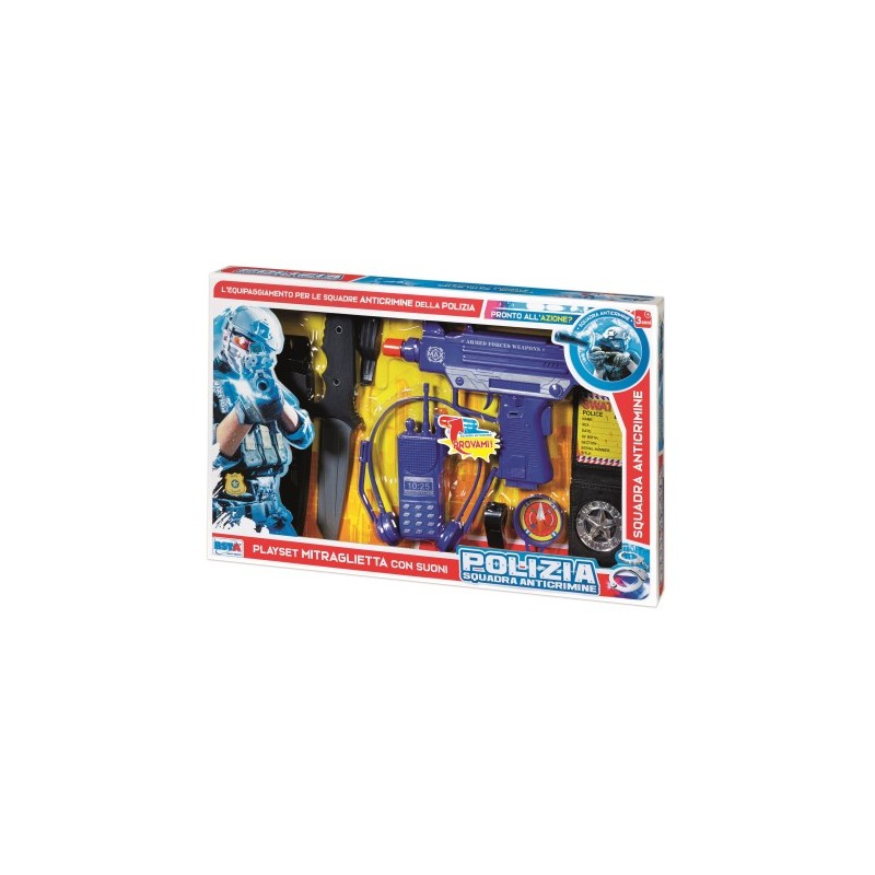 RSTOYS 11709 - PLAYSET POLIZIA MITRAGLIETTA E ACCESSORI CON SUONI