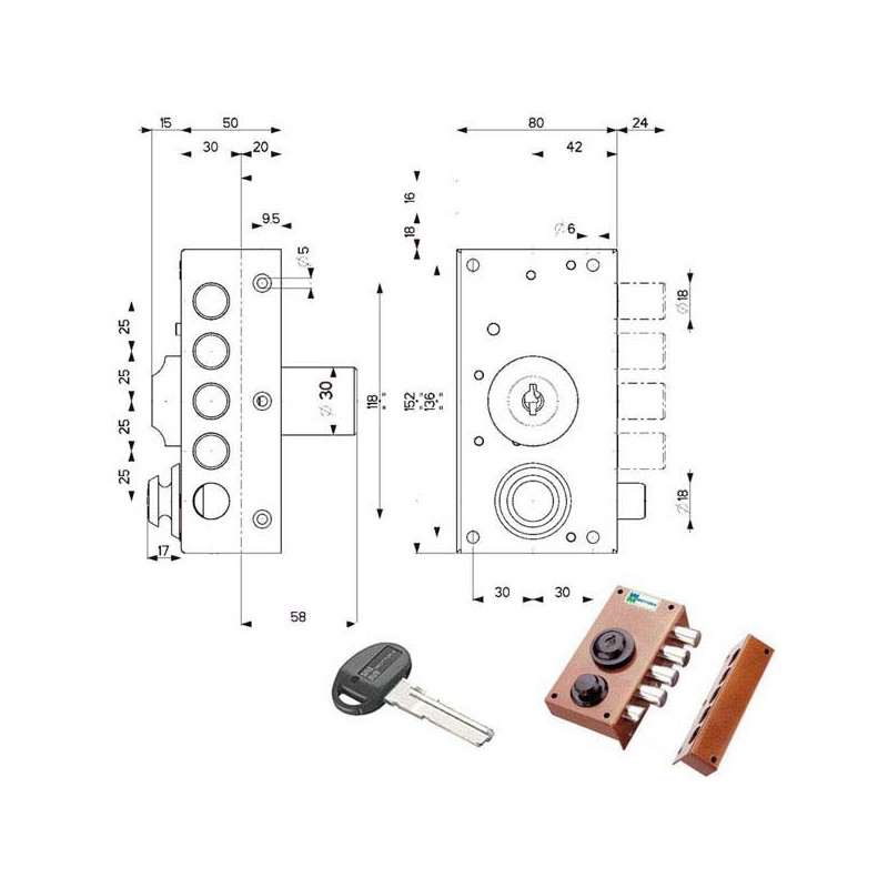 SERRATURA SIC.SEMPLICE SX POMPA SCR. 30416 MOTTURA