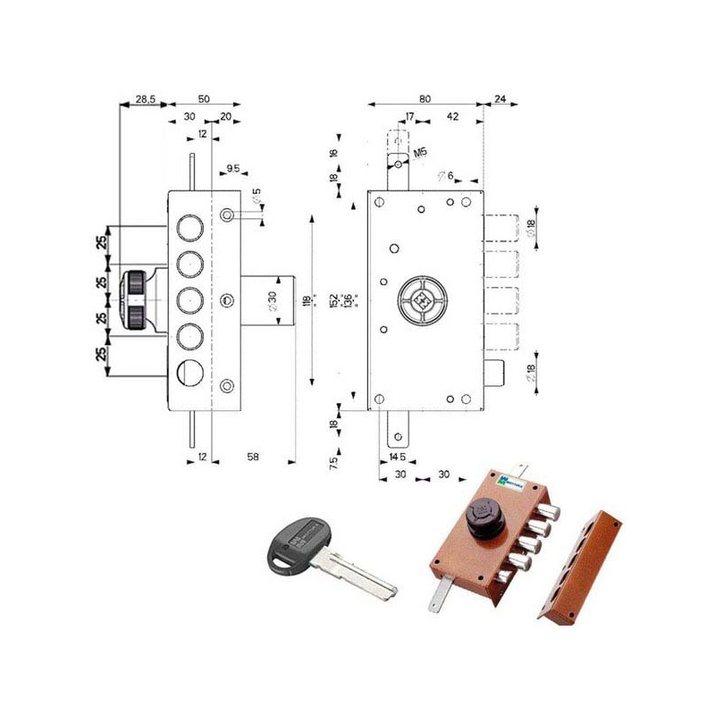 SERRATURA SIC.TRIPLICE SX POMPA SCR. 30437 MOTTURA