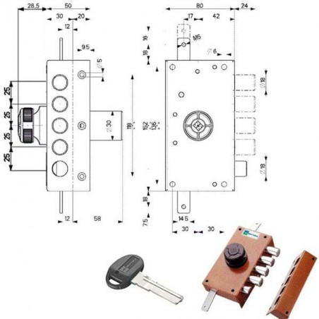SERRATURA SIC.TRIPLICE SX POMPA SCR. 30437 MOTTURA