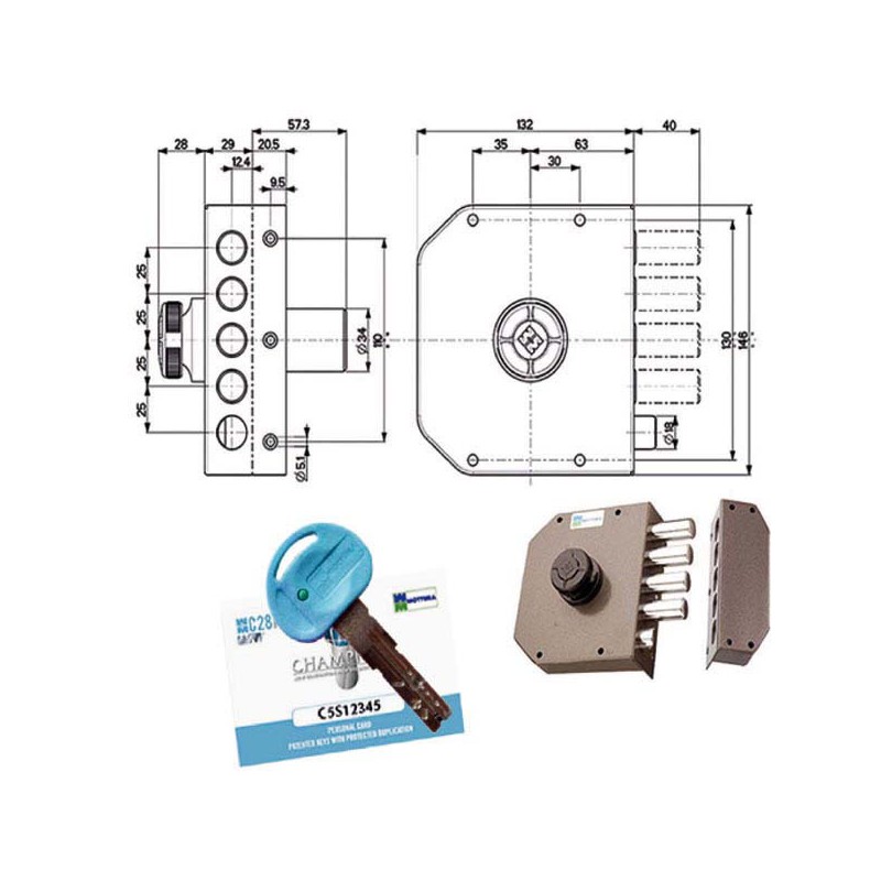 SERRATURA SIC.SEMPLICE DX POMPA      30611 MOTTURA