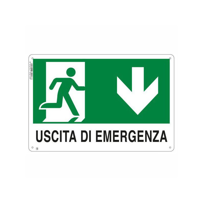 CARTELLO USCITA EMERGENZA GIU'    30x 20 PLASTICA