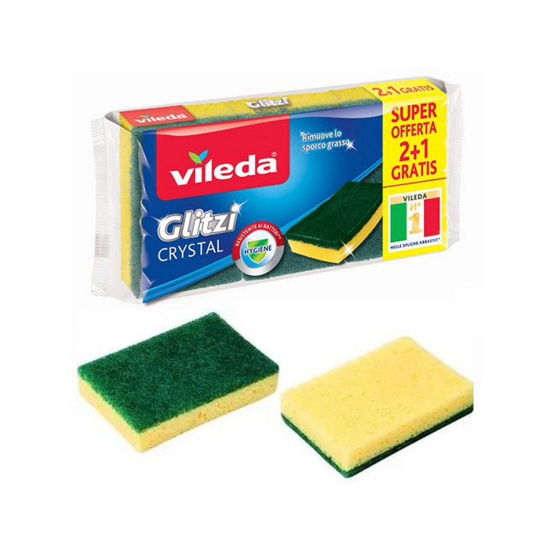 SPUGNA FIBRA VERDE GLITZI CRYSTAL    Pz 2+1 VILEDA