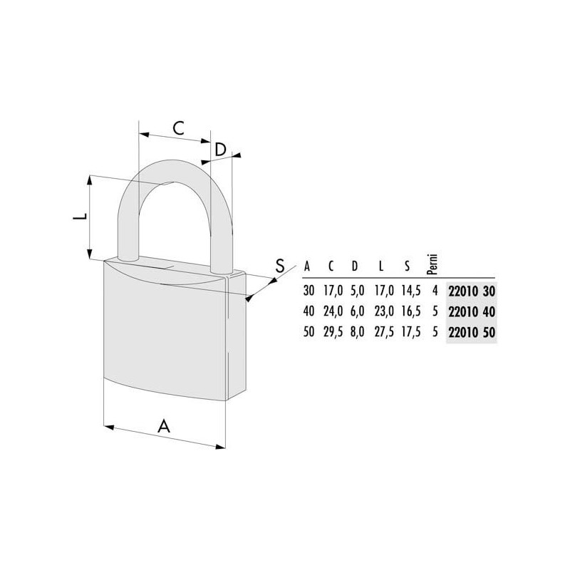 LUCCHETTO OTTONE mm 60 KA 22010 CISA LUCCHETTO OTTONE mm 60 KA 22010 CISA
