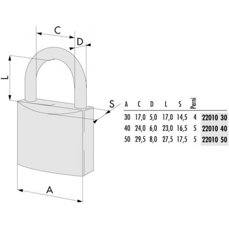 LUCCHETTO OTTONE mm 60 KA               22010 CISA