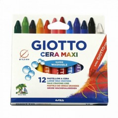 GIOTTO CERA MAXI, 12 PASTELLI A CERA LAVABILI, 11,5 MM DIAMETRO